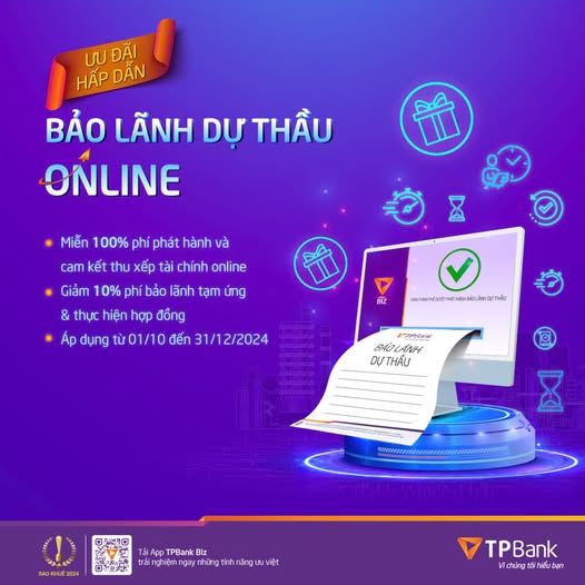 ƯU ĐÃI BẢO LÃNH DỰ THẦU ONLINE DOANH NGHIỆP KHỎI LO VỀ PHÍ - TPBank