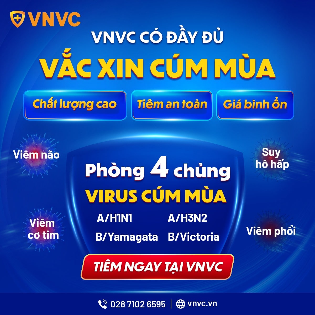 PHÒNG BỆNH CÚM MÙA: VNVC CÓ SẴN VẮC XIN THẾ HỆ MỚI CHẤT LƯỢNG CAO, PHÒNG CẢ 4 CHỦNG VIRUS CÚM!